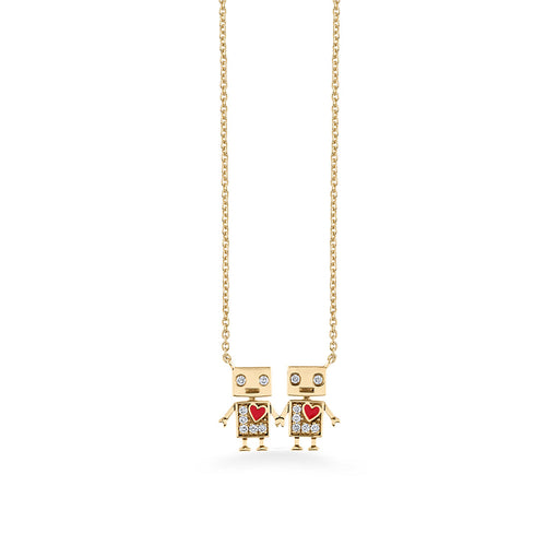 Gold & Diamond Robot Friendship Necklace