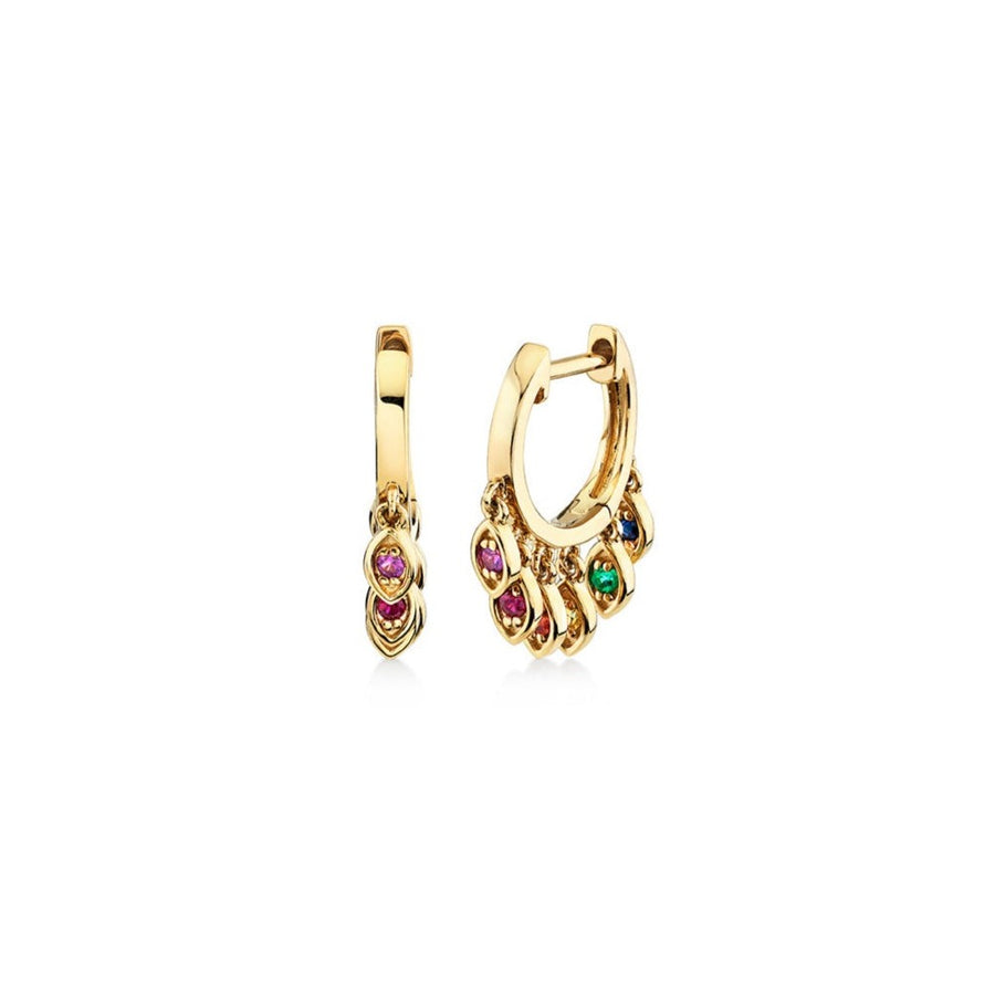 Gold & Rainbow Marquise Eye Fringe Huggies - Sydney Evan Fine Jewelry