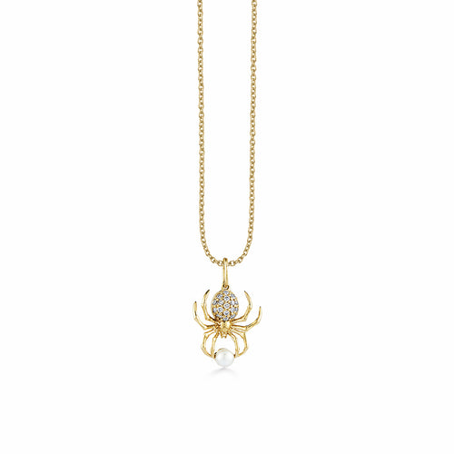 Gold & Diamond Spider Pearl Charm