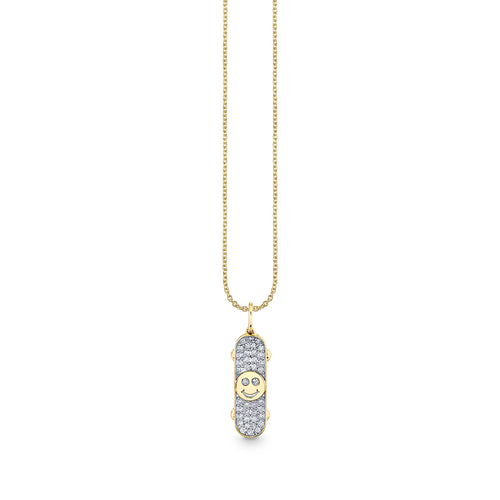 Gold & Diamond Happy Face Skateboard Charm
