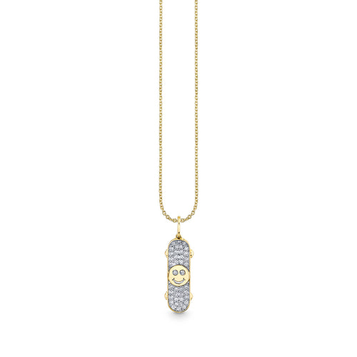 Kids Collection Gold & Diamond Happy Face Skateboard Necklace