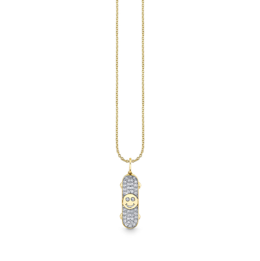 Kids Collection Gold & Diamond Happy Face Skateboard Necklace - Sydney Evan Fine Jewelry