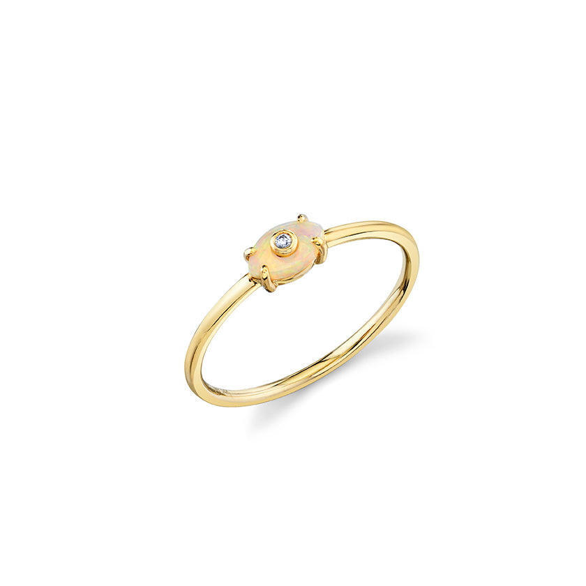 Gold & Diamond Tiny Carved Stone Eye Ring - Sydney Evan Fine Jewelry