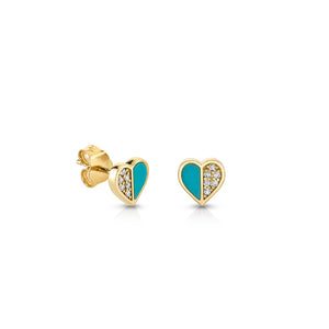 Gold & Diamond Heart With Stone Inlay Stud - Sydney Evan Fine Jewelry