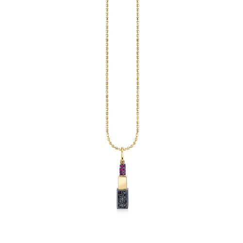 Gold Ruby & Black Diamond Small Lipstick Charm