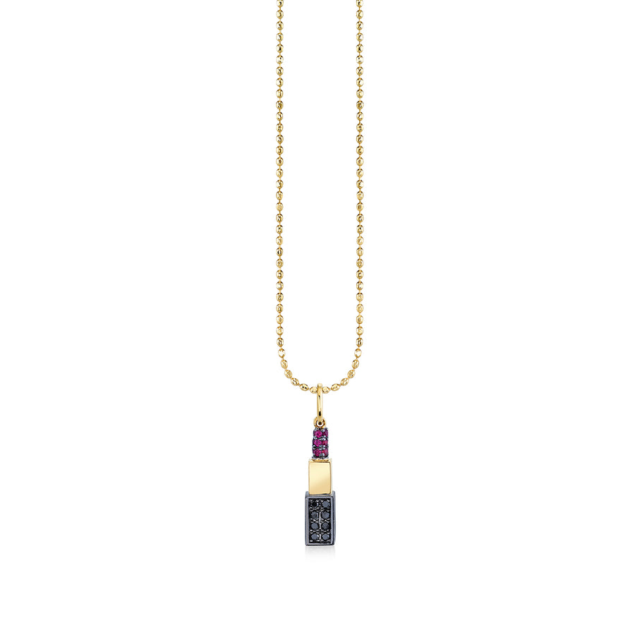 Gold Ruby & Black Diamond Small Lipstick Charm - Sydney Evan Fine Jewelry