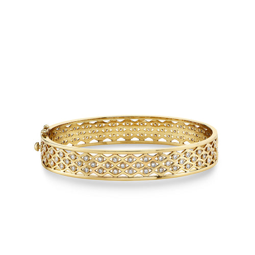 Gold & Diamond Fishnet Hinge Bangle