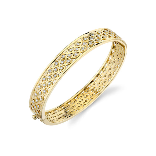 Gold & Diamond Fishnet Hinge Bangle