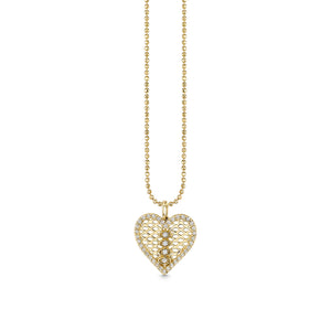 Gold & Diamond Fishnet Heart Charm - Sydney Evan Fine Jewelry