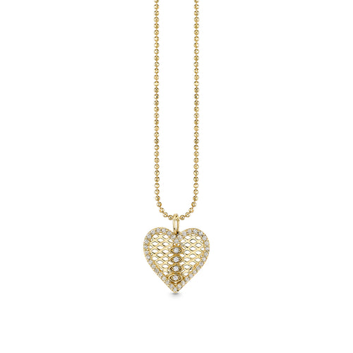 Gold & Diamond Fishnet Heart Charm