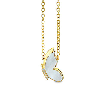 Gold & Diamond Mother of Pearl Inlay Flying Butterfly Necklace - Sydney Evan Fine Jewelry