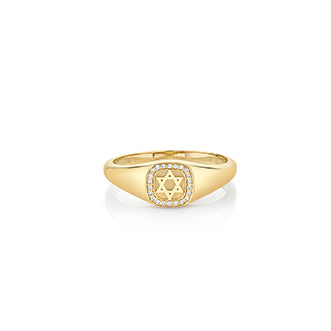 Men's Collection Gold & Diamond Star Of David Icon Signet Ring
