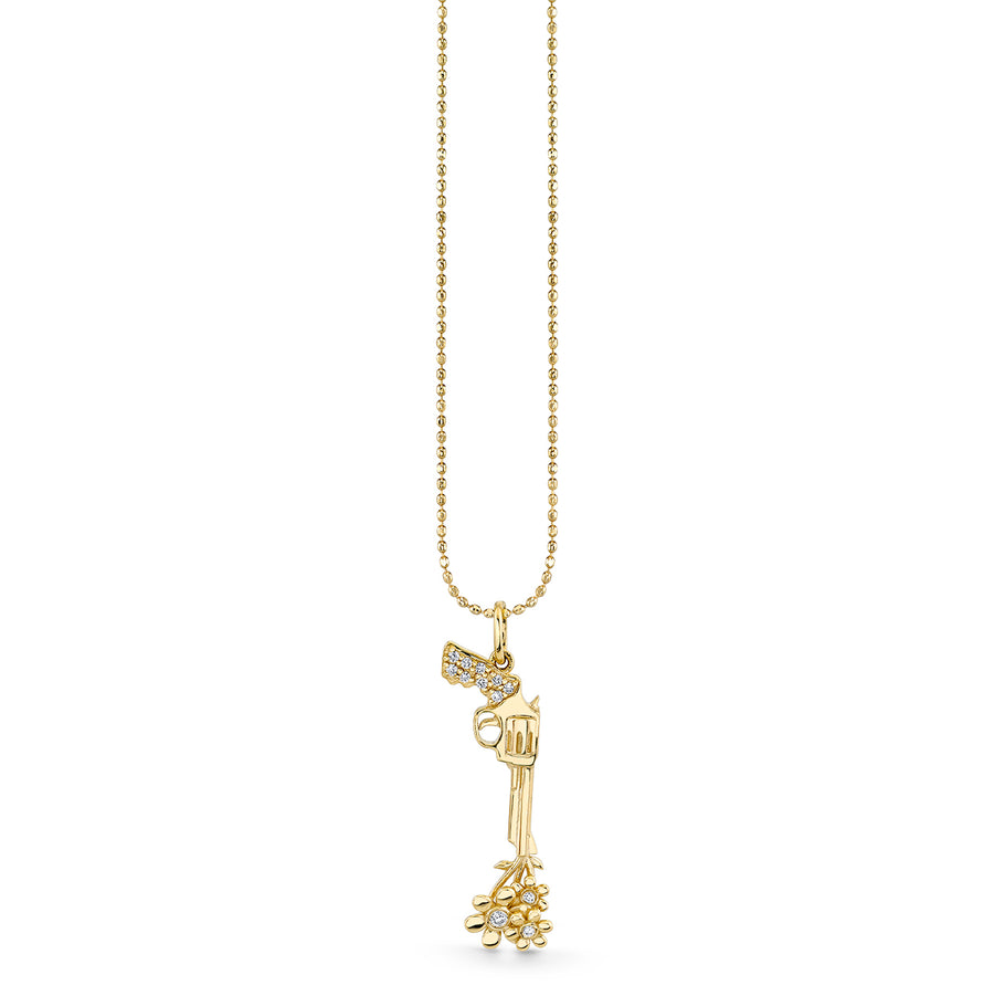 Gold & Diamond Gun and Flowers Charm - Sydney Evan Fine Jewelry