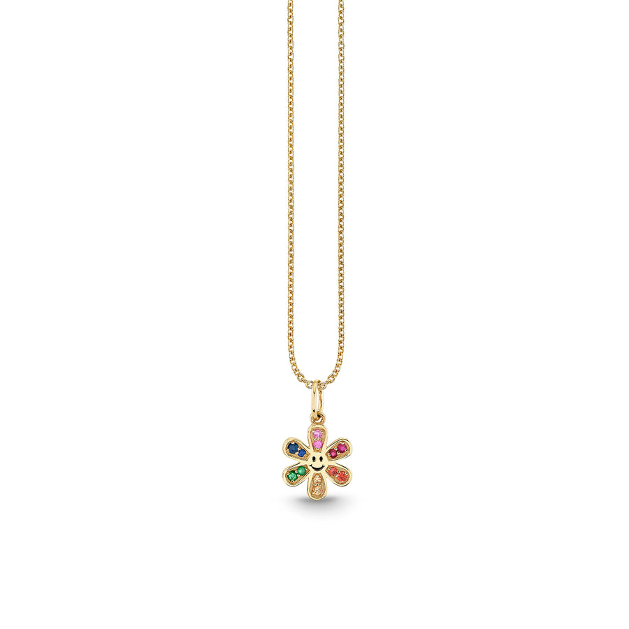 Gold & Rainbow Small Daisy Happy Face Charm - Sydney Evan Fine Jewelry