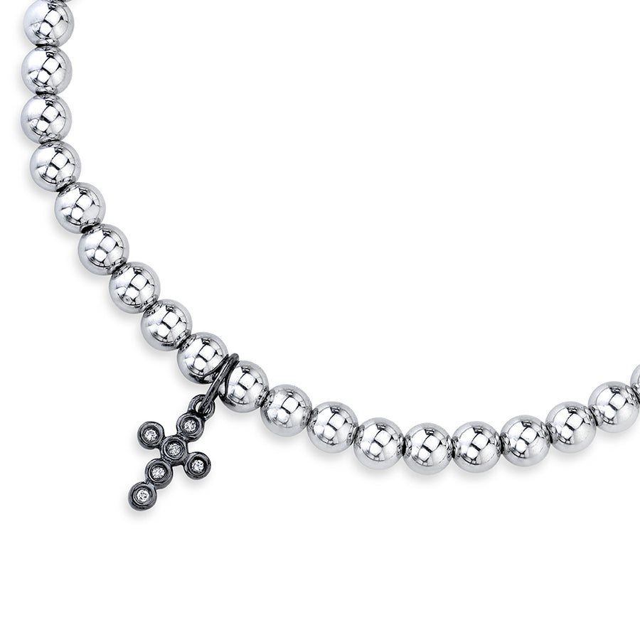 Men's Collection Black Rhodium & Diamond Tiny Cross on 14k White Gold Beads - Sydney Evan Fine Jewelry
