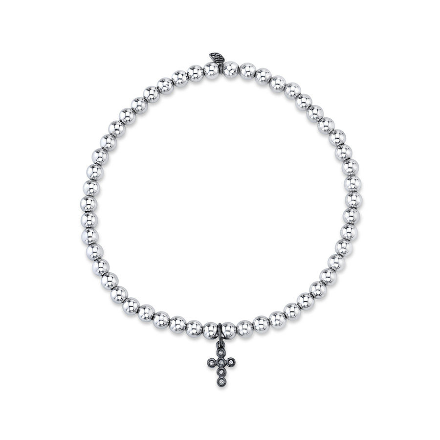 Men's Collection Black Rhodium & Diamond Tiny Cross on 14k White Gold Beads - Sydney Evan Fine Jewelry