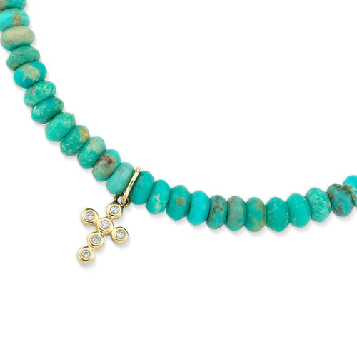 Men's Collection Gold & Diamond Mini Cross on Turquoise