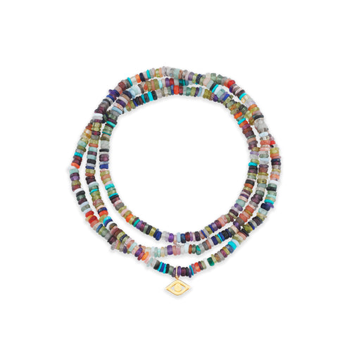 Pure Gold Eye on Rainbow Heishi Necklace