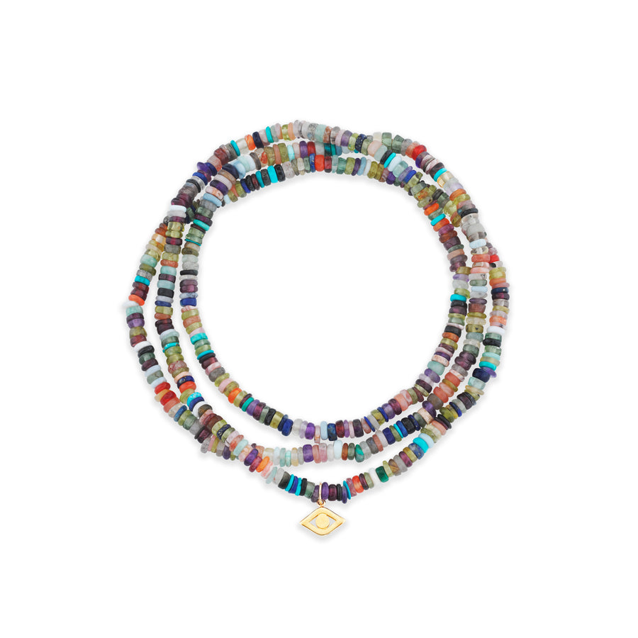 Pure Gold Eye on Rainbow Heishi Necklace - Sydney Evan Fine Jewelry