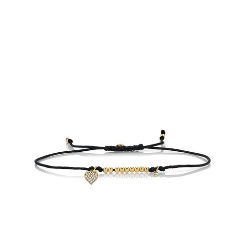 Gold & Diamond Tiny Heart Cord Bracelet