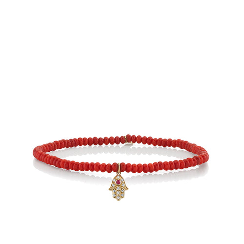 Men's Collection Mini Gold & Diamond Hamsa on Red Sea Bamboo