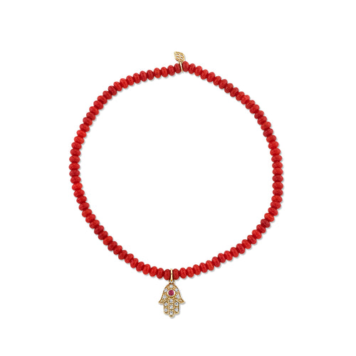 Men's Collection Mini Gold & Diamond Hamsa on Red Sea Bamboo