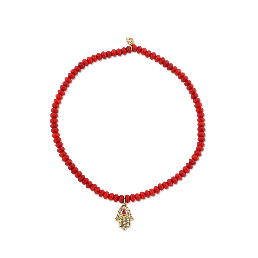 Men's Collection Mini Gold & Diamond Hamsa on Red Sea Bamboo - Sydney Evan Fine Jewelry