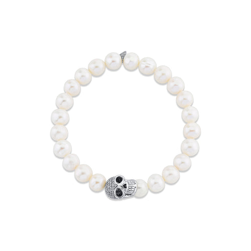 Men's Collection Gold & Diamond Large Skull Bead on Pearl