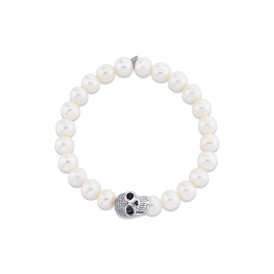 Men's Collection Gold & Diamond Large Skull Bead on Pearl - Sydney Evan Fine Jewelry