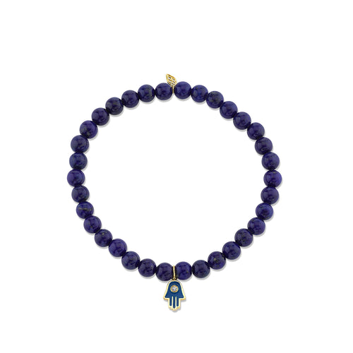 Men's Collection Gold & Diamond Enamel Hamsa on Lapis