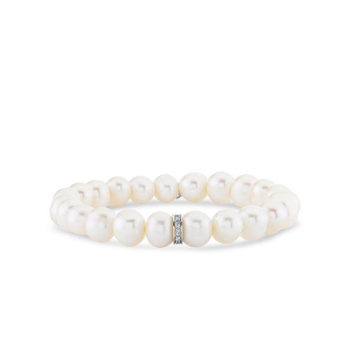 Men's Collection Gold & Diamond Eternity Rondelle on Pearl