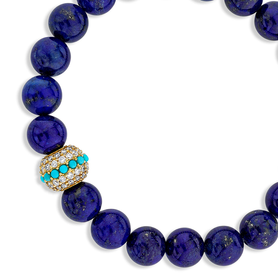 Gold & Diamond Turquoise Mala Bead on Lapis - Sydney Evan Fine Jewelry