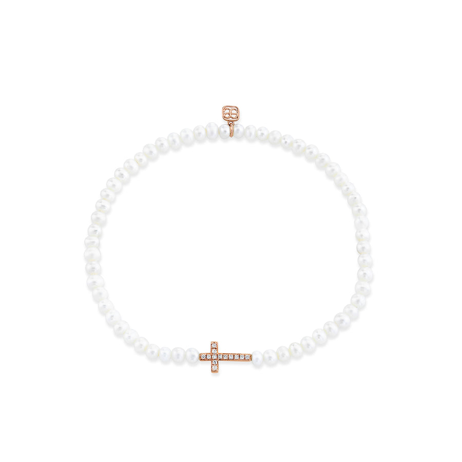 Rose Gold & Diamond Cross on Pearl - Sydney Evan Fine Jewelry