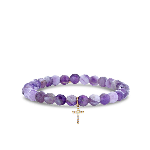 Gold & Diamond Cross on Amethyst