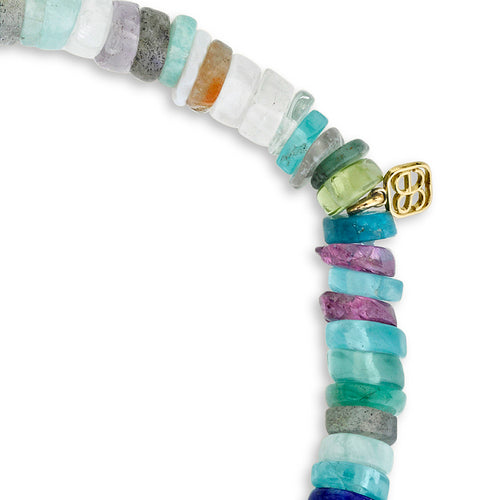 Gold & Diamond Medium Bezel Eye with Turquoise on Rainbow Heishi