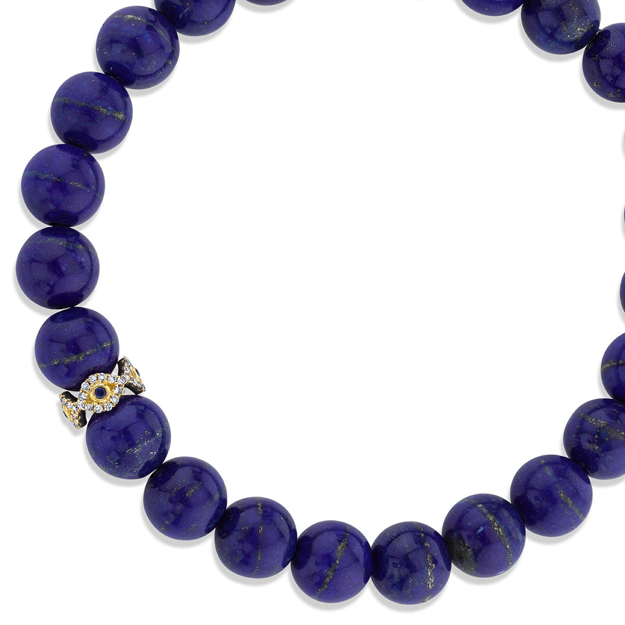 Gold & Diamond Bezel Eye Rondelle on Lapis - Sydney Evan Fine Jewelry