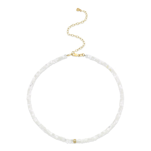 Gold & Diamond Rondelle Mother Of Pearl Heishi Choker
