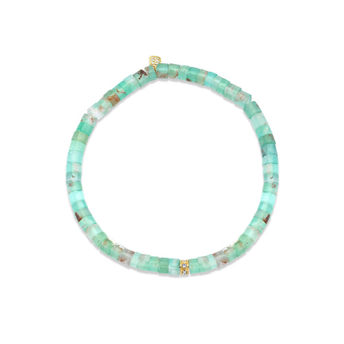 Gold & Diamond Rondelle on Aquaprase Heishi