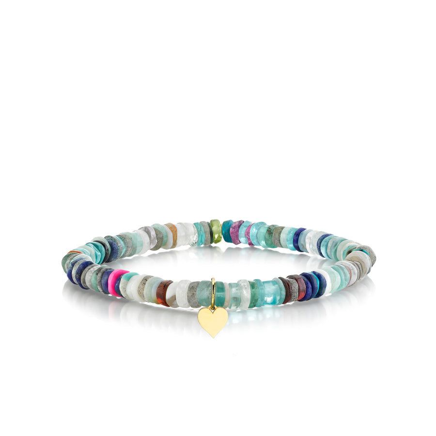 Pure Gold Tiny Heart on Rainbow Heishi - Sydney Evan Fine Jewelry