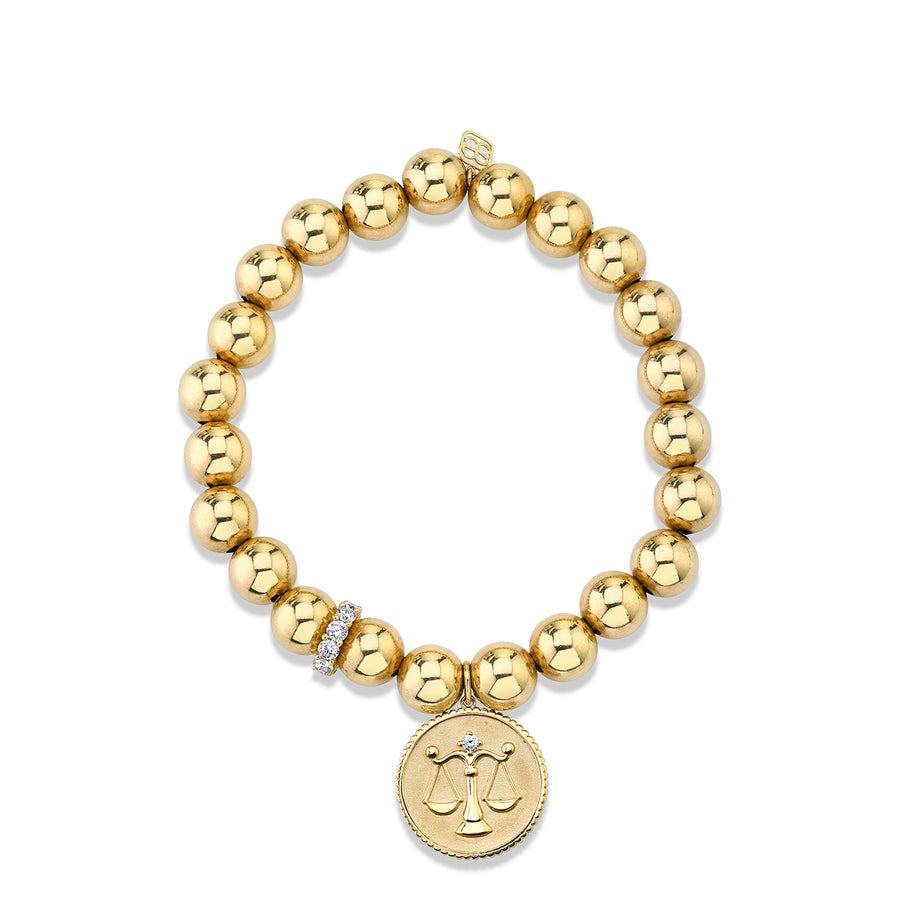 Gold & Diamond Large Zodiac & Rondelle on Gold Beads - Sydney Evan Fine Jewelry