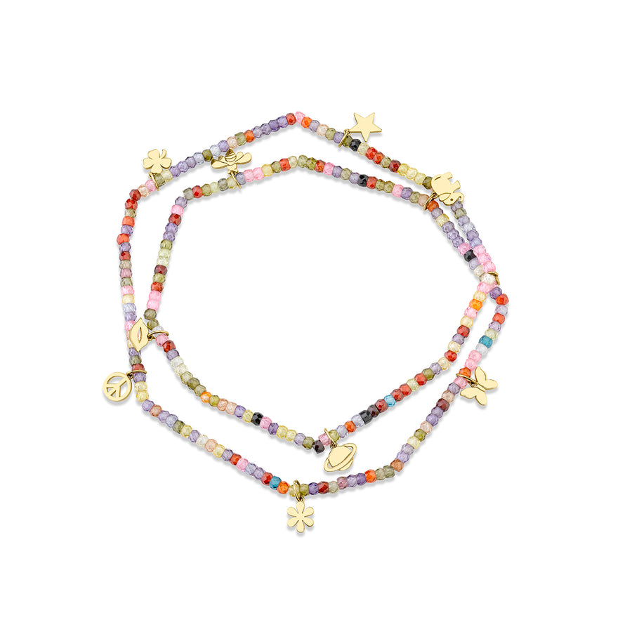 Pure Gold Tiny Multi-Charm Rainbow Zircon Wrap Bracelet - Sydney Evan Fine Jewelry
