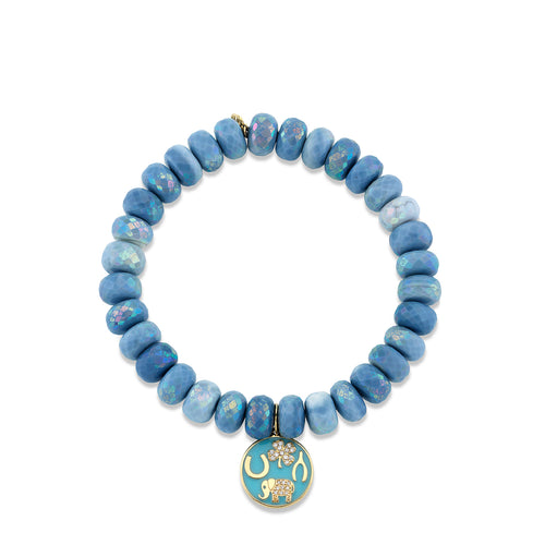 Gold & Diamond Enamel Luck Tableau Medallion on AB Blue African Opal