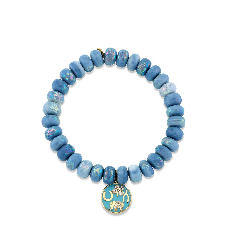 Gold & Diamond Enamel Luck Tableau Medallion on AB Blue African Opal - Sydney Evan Fine Jewelry