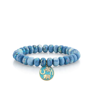 Gold & Diamond Enamel Luck Tableau Medallion on AB Blue African Opal - Sydney Evan Fine Jewelry