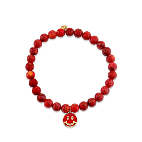 Gold & Enamel Happy Face on Red Sponge Sea Bamboo