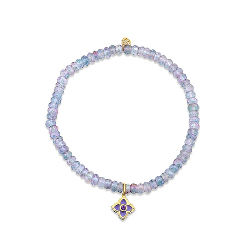 Gold & Amethyst Mini Moroccan Flower on Mystic Rainbow Quartz