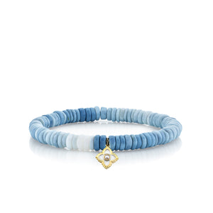 Gold & Pearl Moroccan Flower on Blue Opal Heishi - Sydney Evan Fine Jewelry