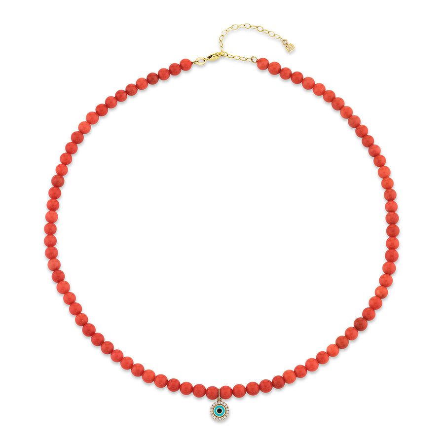 Gold & Diamond Enamel Evil Eye Peach Coral Necklace - Sydney Evan Fine Jewelry