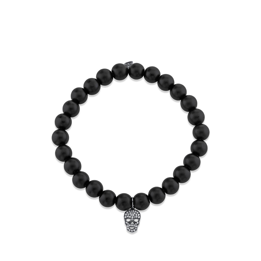 Men's Collection Mini Black Rhodium & Pavé Diamond Skull on Matte Black Onyx - Sydney Evan Fine Jewelry