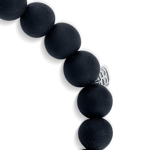 Men's Collection White Gold Dumbbell Bead on Black Matte Onyx